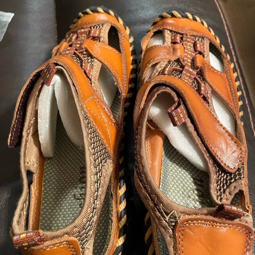 Brown and Tan Leather Sandals
